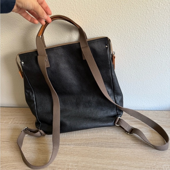 Orla Kiely Flower Stem Embossed Leather Backpack, Black - Picture 2 of 7